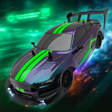 Green RC Drift Car PRO drifting with green stripes on a dynamic background